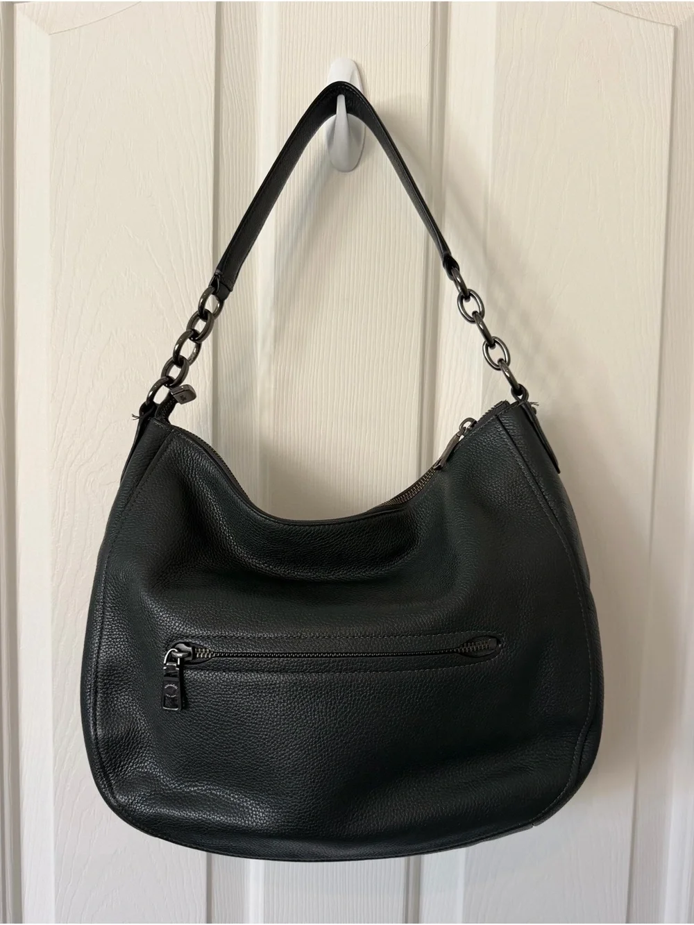 Coach gunmetal gray Pebbled Leather Chelsea Hobo with Chain-Link Strap